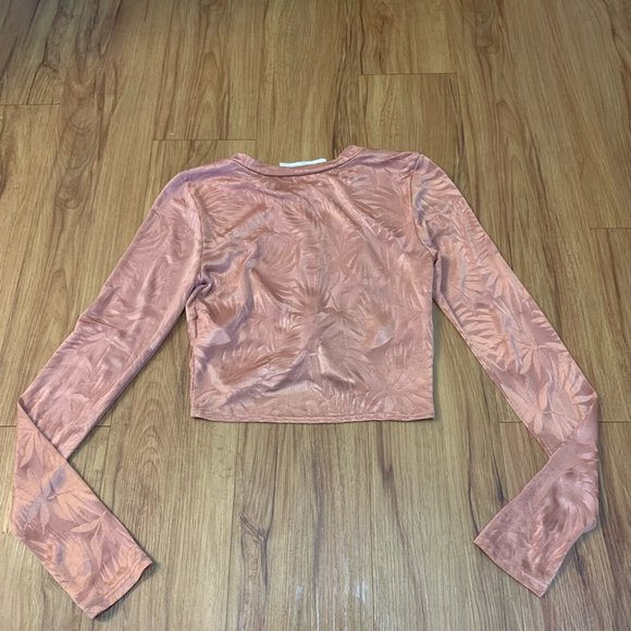 Audrey 3+1 Long Sleeve Twist Front Orange Crop Top - Picture 4 of 13